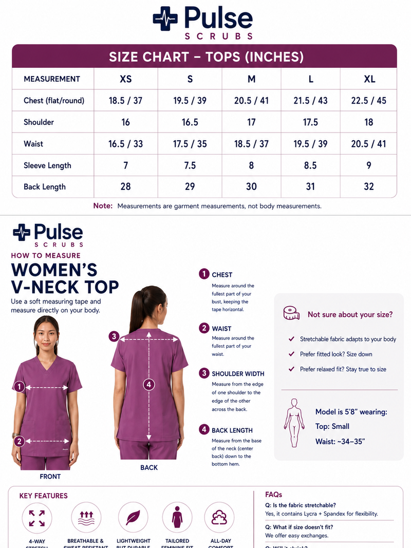 Women's V-Neck Top Size Chart