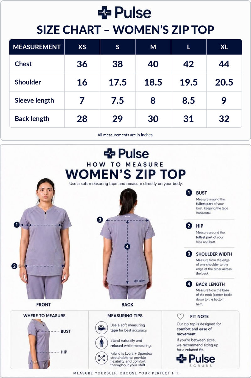 Women's Zip Top Size Chart