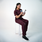 Essential Deep Crimson V-Neck Full Set - Women
