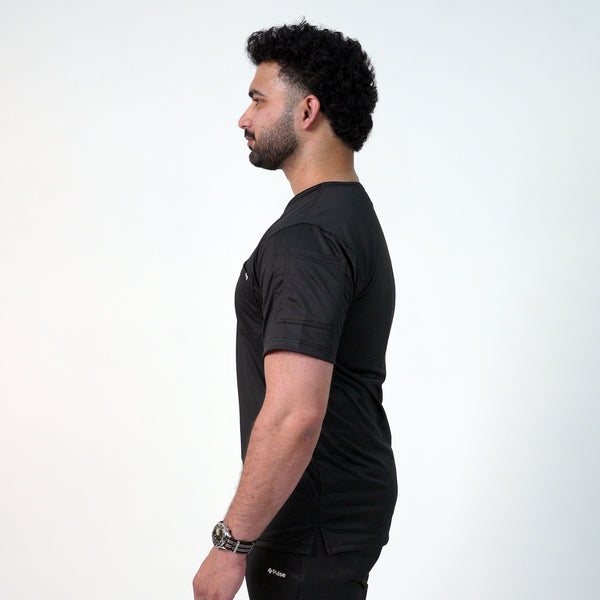 Men's Midnight Black V-Neck Scrub Top by PulseScrubs – medical scrubs Pakistan – view 2