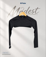 Pulse Modest in Noir Black – flat on hanger | modest under-scrub layer for women | Pulse Scrubs Pakistan