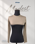 Pulse Modest in Sand Beige – on mannequin | modest under-scrub layer for women | Pulse Scrubs Pakistan