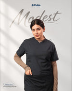 Pulse Modest in Sand Beige – worn under scrubs, view 2 | modest under-scrub layer for women | Pulse Scrubs Pakistan