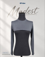 Pulse Modest in Slate Grey – on mannequin, front view | modest under-scrub layer for women | Pulse Scrubs Pakistan
