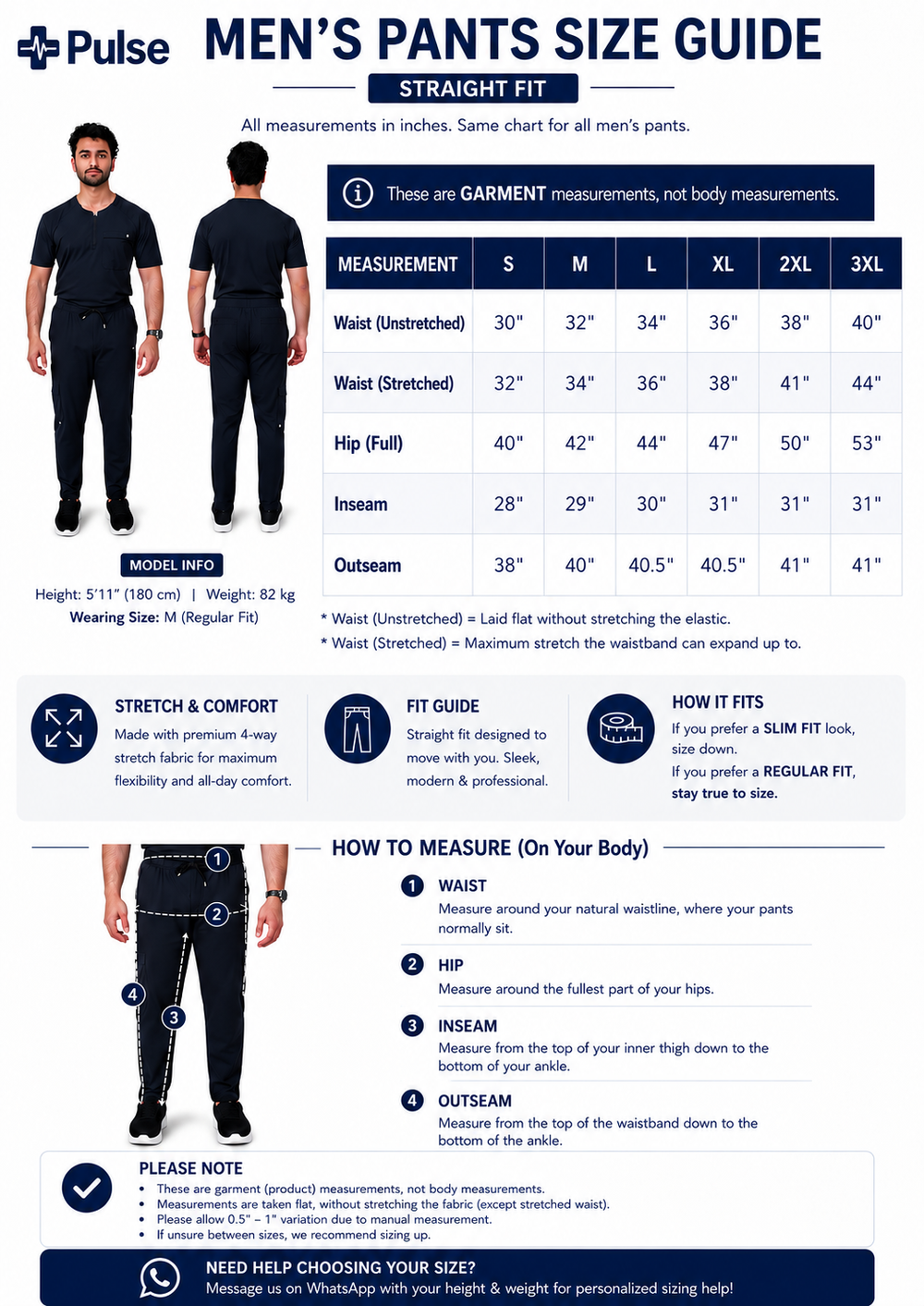 Men's Pants Size Chart (Straight Fit)
