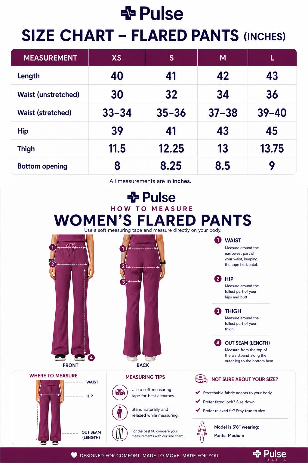 Women's Flared Pants Size Chart