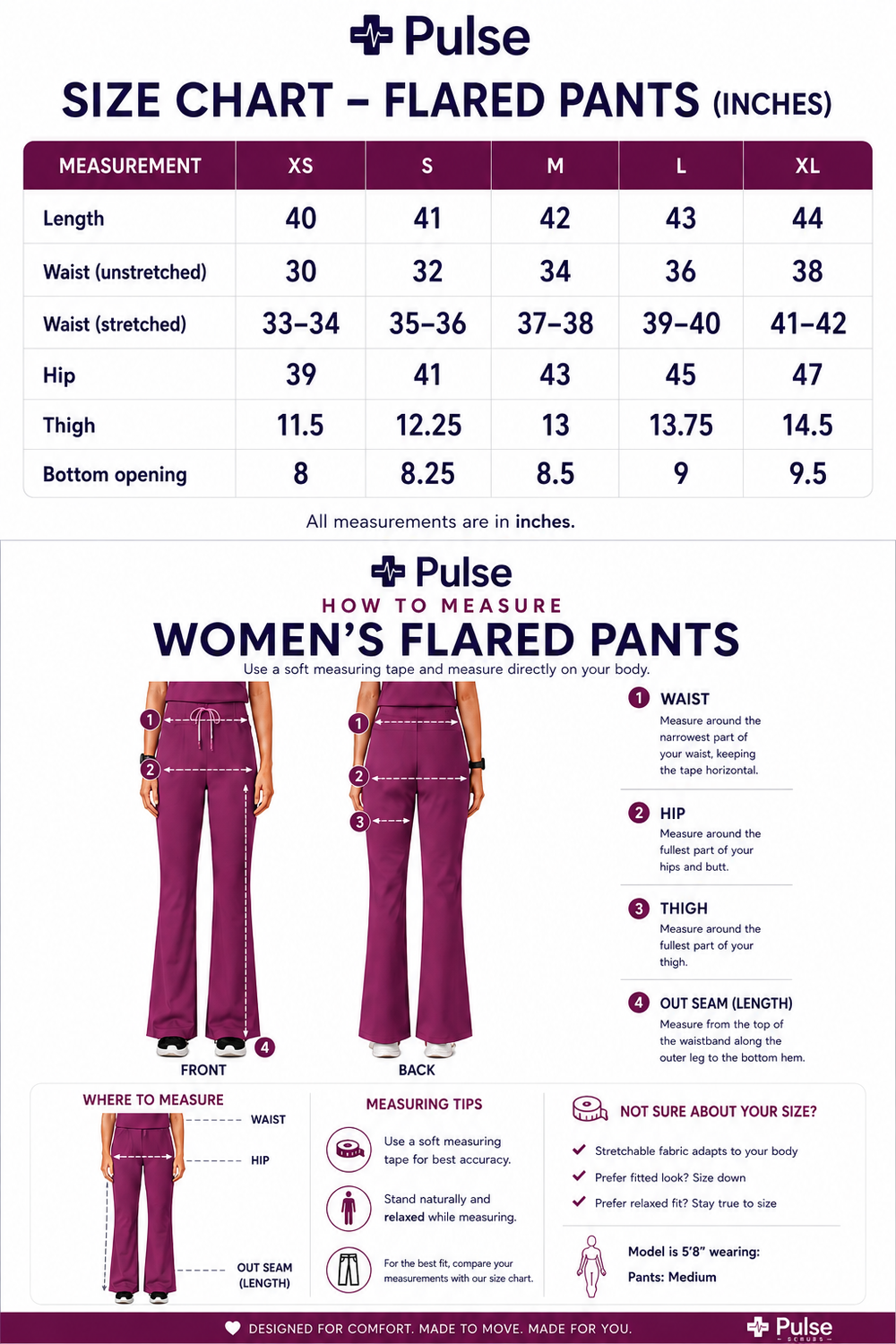 Women's Flared Pants Size Chart