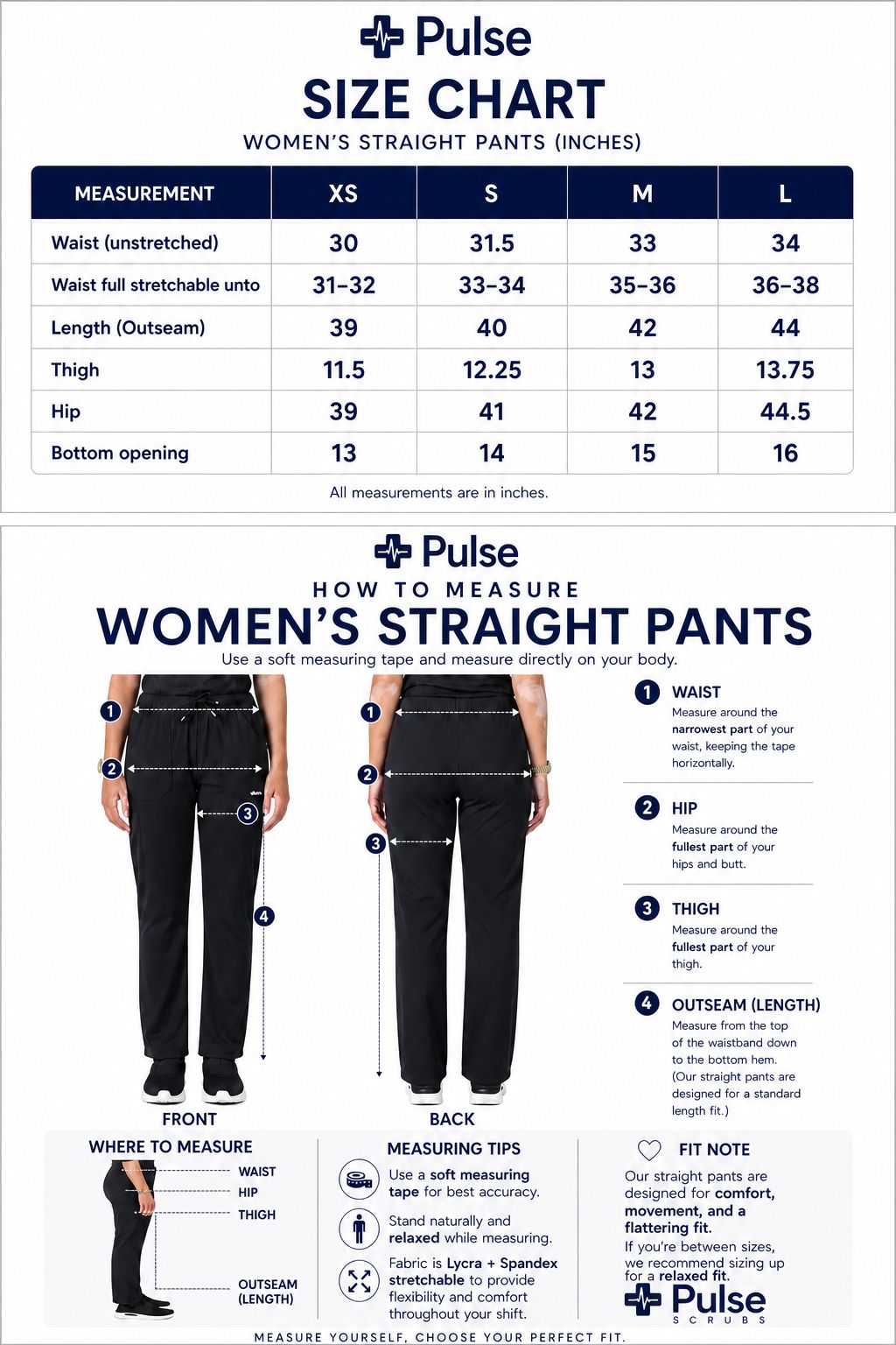 Women's Straight Pants Size Chart
