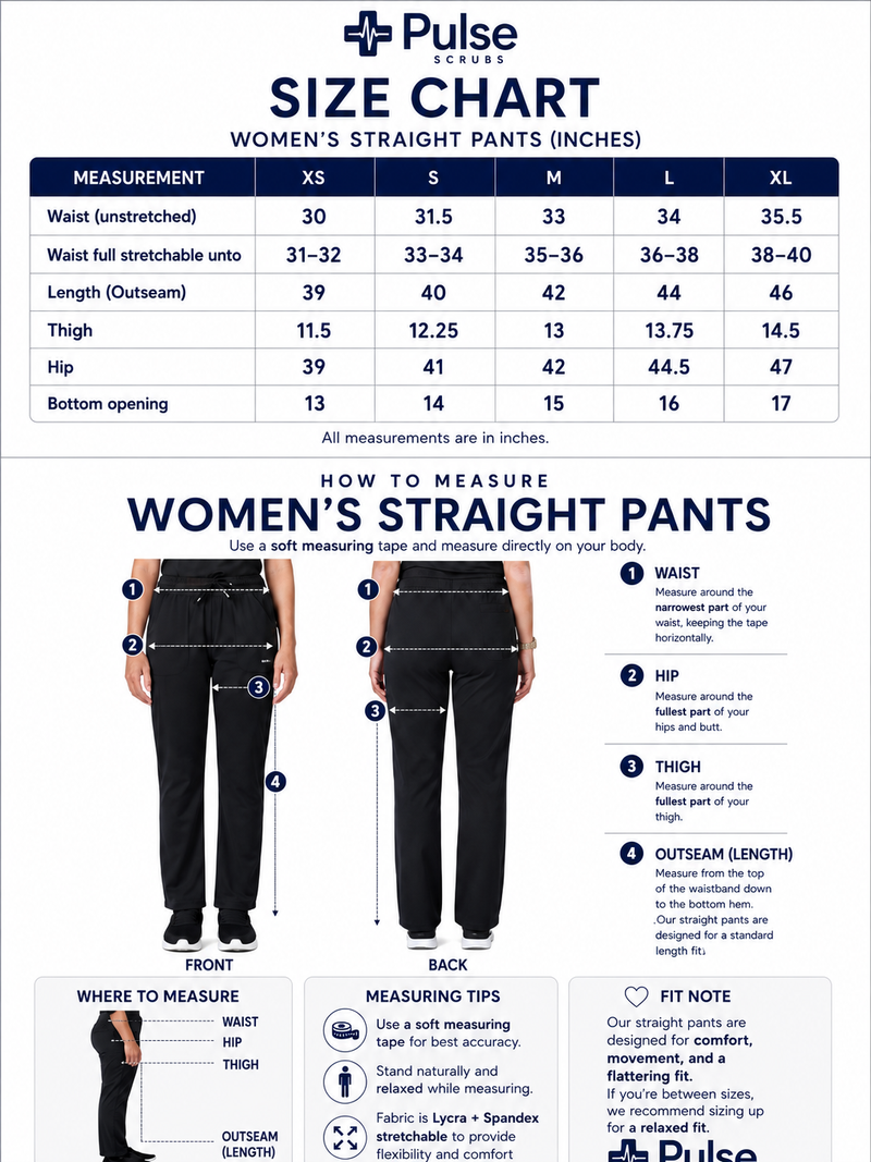 Women's Straight Pants Size Chart